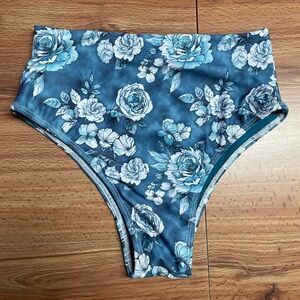 Blue Floral High Waisted Bikini Bottom